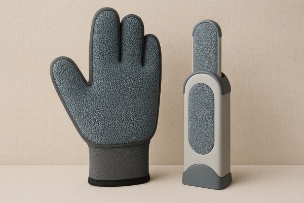 Textured Fabric Lint Brush Glove For Clothing And Car Seats With Reusable Self Cleaning Base