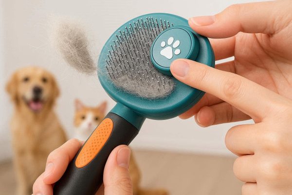 Self Cleaning Slicker Brush For Quick Hair Removal And Mess Free Grooming Of Dogs And Cats