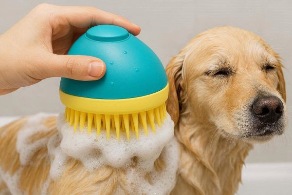 Pet Bathing Scrubber Brush With Integrated Soap Dispenser For Deep Cleaning And Skin Massage