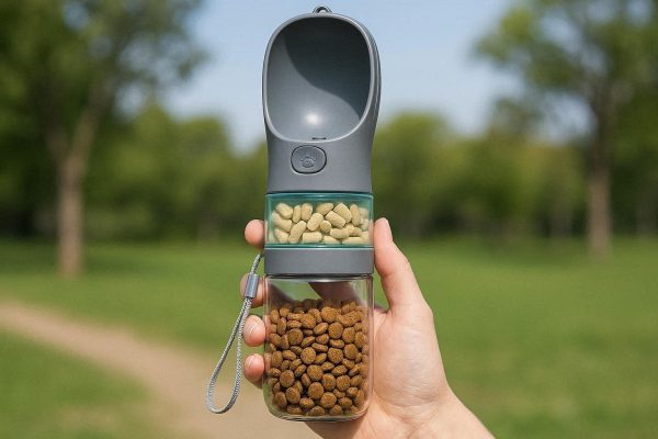 Two In One Pet Water And Food Bottle For Outdoor Walking With Detachable Snack Compartment