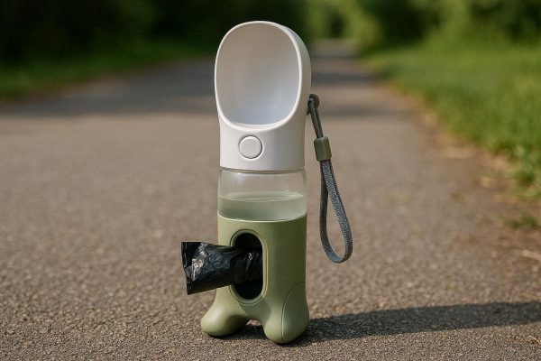 Walking Pet Water Bottle With Integrated Waste Bag Dispenser For All In One Outdoor Cleaning