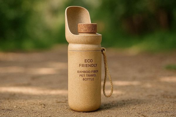 Eco Friendly Bamboo Fiber Pet Travel Bottle With Natural Finish For Sustainable Outdoor Hydration