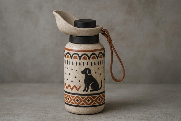 Handcrafted Ceramic Look Pet Travel Bottle With Artistic Patterns For Stylish Urban Dog Owners