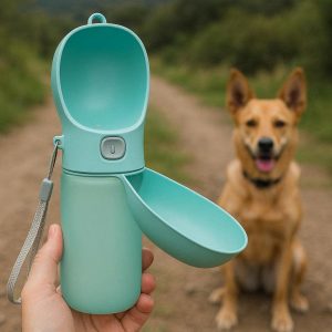 1 Leak Proof Portable Dog Water Bottle With Folding Drinking Bowl For Outdoor Hiking Walking Travel